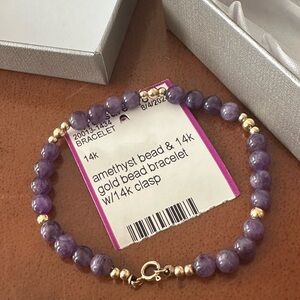 Amethyst Bead & 14k gold bead bracelet let w/ 14k clasp